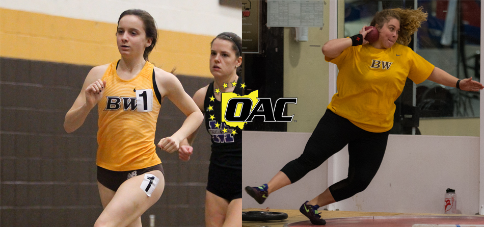 Junior outdoor All-American distance runner Kelly Brennan and junior All-OAC thrower Brooke Buckhannon (Photos courtesy of John Reid and Milton Woods)