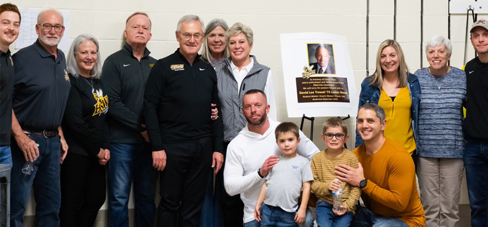 Dave Tressel's family and friends at dedication of Dave Tressel Locker Room (Photo Courtesy of Donovan Birkett '26)