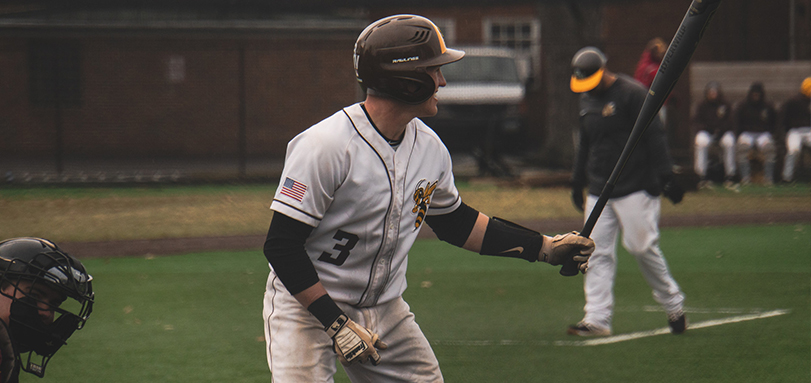 Senior catcher Asa Adams had a career-high three runs-batted in in game one against La Roche (Pa.) (Photo Courtesy of Alec Palmer)