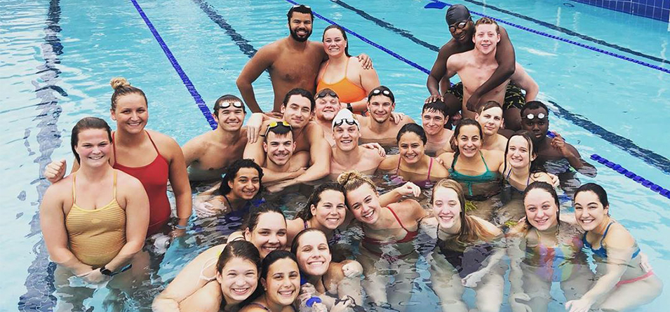 The BW swimming and diving teams enjoying their time in the pool in Sarasota, Florida.