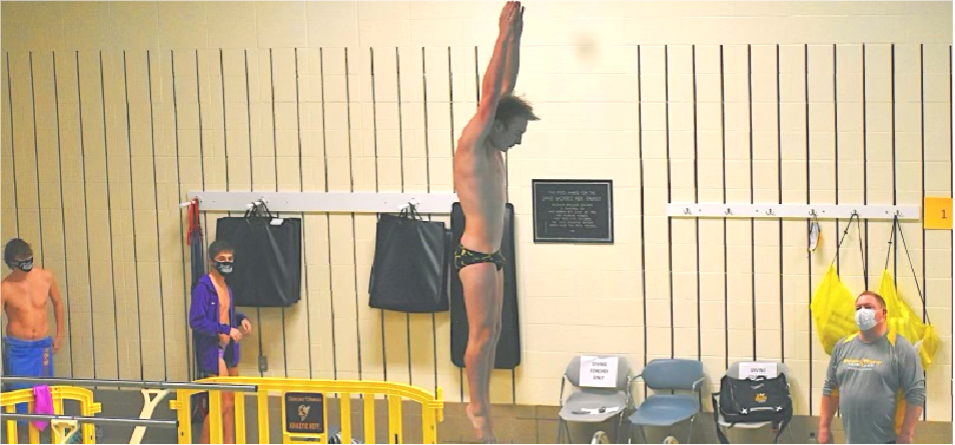 Sophomore All-OAC diver Zachary Pierce won both the 1-meter events, including the 6-dive event with a career-best total points (Photo Courtesy of Dustin Johnson '24)
