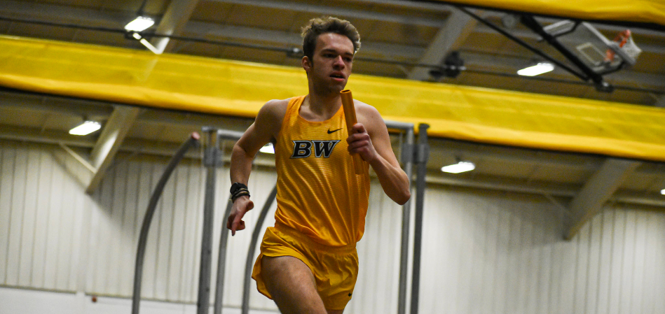 The distance medley relay team placed third at the OAC Elite Meet in a BW season-best time (Photo of Hunter Evans courtesy of Dustin Johnson '24)
