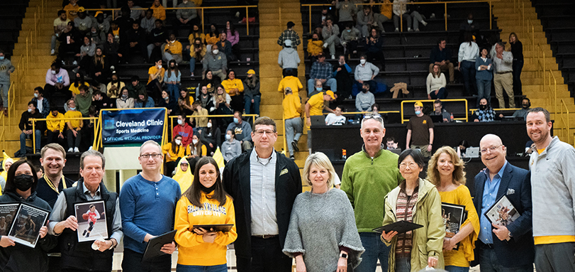 Professors honored on the 2021-22 Professor Appreciation Night pictured with BW Athletic Director Steve Thompson (photo courtesy of Jackie Kasai '23)