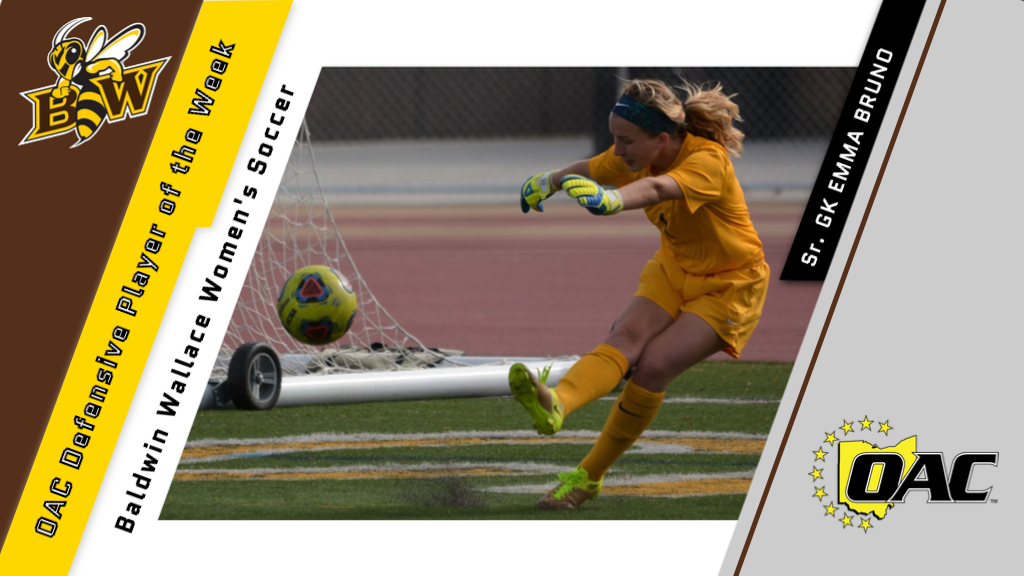 Bruno Selected as OAC Women's Soccer Defensive Player of the Week