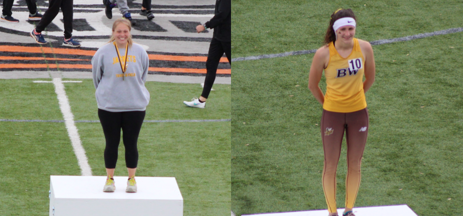 Senior thrower Brooke Buckhannon and freshman distance runner Hope Murphy won OAC titles on the second day of the 2021 OAC Championships (Photos courtesy of Heidelberg University Athletics)