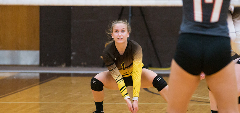Sophomore defensive specialist Sarah Reinhard broke a personal record with four service aces in the match against Muskingum (Photo courtesy of Jesse Kucewicz)